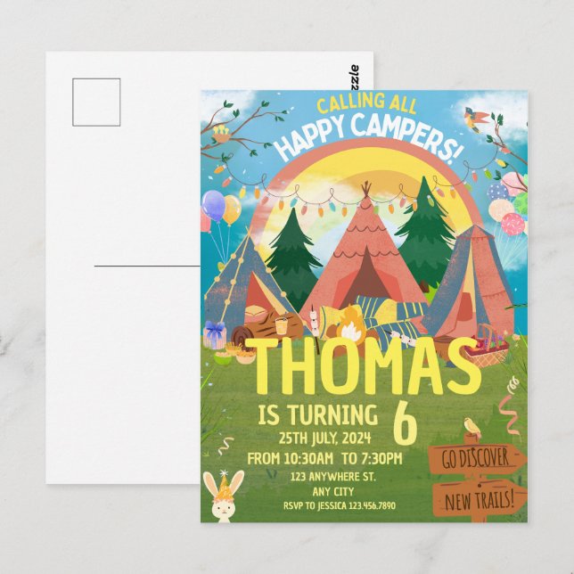 Vi kallar på alla glada campare Camping Vykort (Fram/baksida)