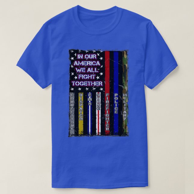 Vi kämpar alla tillsammans med den amerikanska Fla T Shirt (Design framsida)