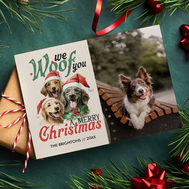 VI KÄMPAR DIG GOD JUL HUND PET-HÅRIG HELG VYKORT (WOOF CHRISTMAS DOG THEMED POSTCARD WITH PHOTO AND CUSTOM MESSAGE. )