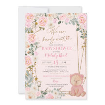 Vi kan avvakta Rosa Nalle Baby Shower Inv.