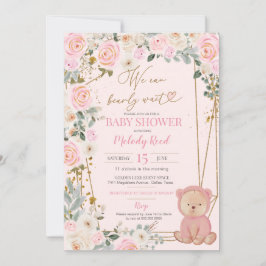 Vi kan avvakta Rosa Nalle Baby Shower Inv. Inbjudningar