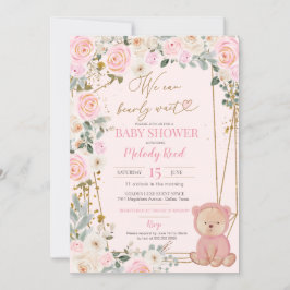 Vi kan avvakta Rosa Nalle Baby Shower Inv. Inbjudningar