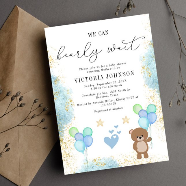 Vi kan barly Wait Boy Baby Shower Inbjudningar (Skapare uppladdad)
