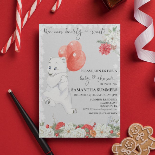 Vi kan Barly Wait Polar Bear Balloon Inbjudningar (Skapare uppladdad)