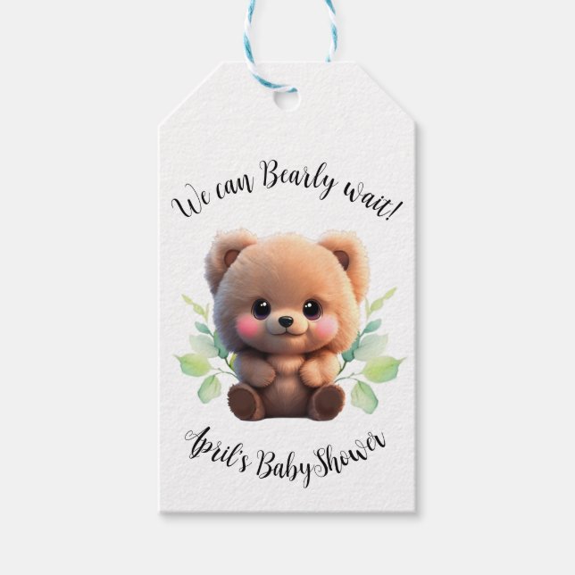 Vi kan bearly Wait Baby Shower nalle boho Presentetikett (Framsidan)