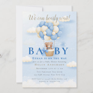 Vi kan bearly Wait Blue Nalle Baby Shower Inv. Inbjudningar