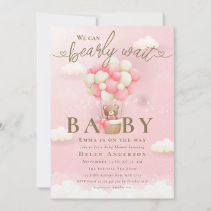 Vi kan bearly Wait Girl Nalle Rosa Baby Inbjudningar