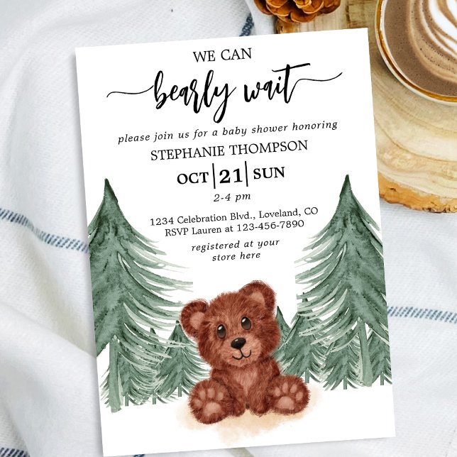 Vi kan bearly Wait Woodland Forest Baby Shower Inbjudningar (Skapare uppladdad)