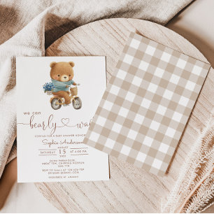 Vi kan bockla Nallen Bicycle Baby Shower Inbjudningar