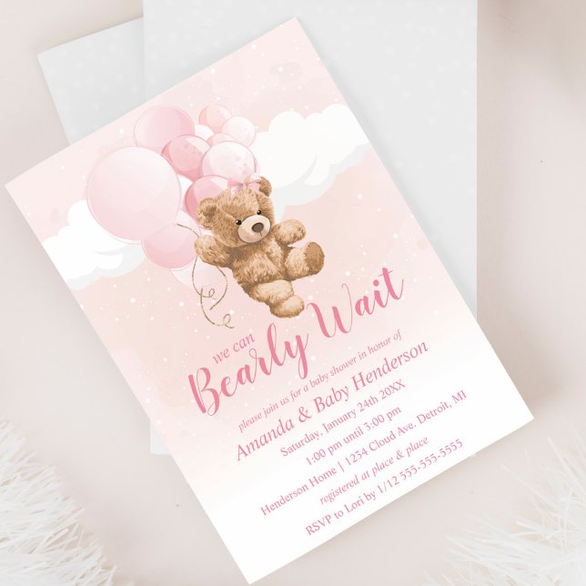 Vi kan bockvänta Rosa Nalle Baby Shower Inbjudningar (Skapare uppladdad)