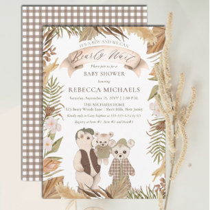 Vi kan boho Bear Family Baby Shower Inbjudningar