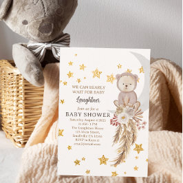 Vi kan boho Bear Måne Baby Shower Inbjudningar