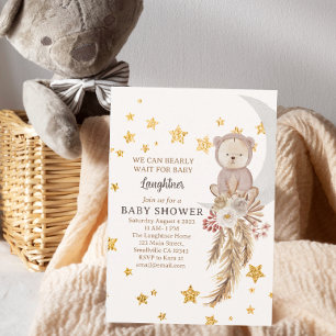 Vi kan boho Bear Måne Baby Shower Inbjudningar