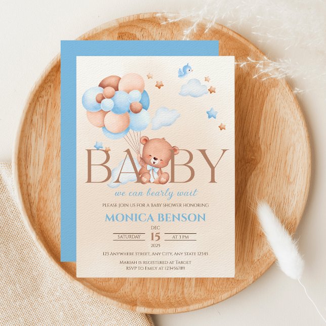 Vi kan boho Blue Beige Baby Shower Inbjudningar (Skapare uppladdad)