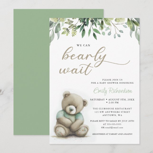 Vi kan boho Nalle Baby Shower Inbjudningar (Fram/baksida)