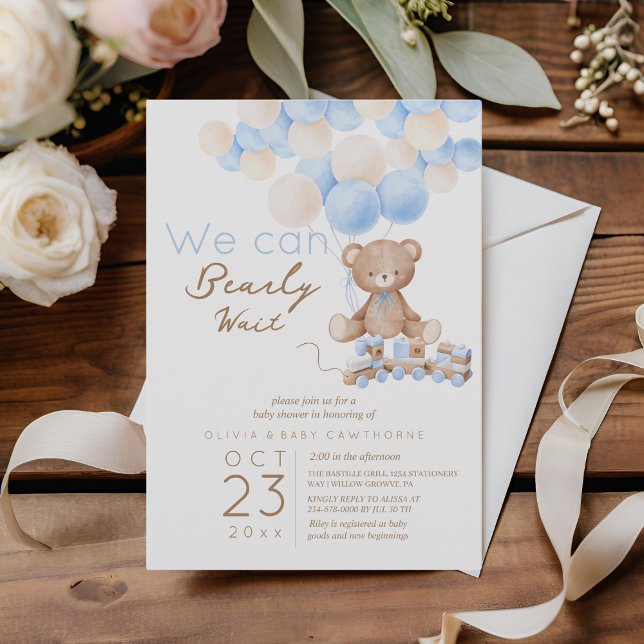 Vi kan bolla Bear Balloon Pojke Shower Inbjudningar (Skapare uppladdad)