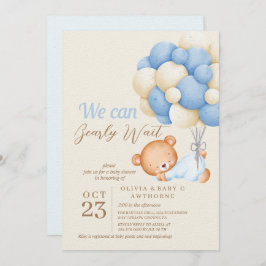 Vi kan bolla Bear Balloon Pojke Shower Inbjudningar