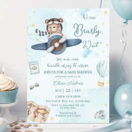 Vi kan bolla Bear Blue Flygplan Boy Shower Inbjudningar
