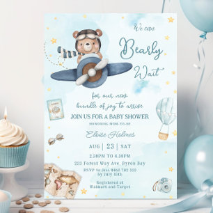 Vi kan bolla Bear Blue Flygplan Boy Shower Inbjudningar