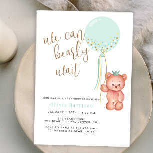 Vi kan bolla Grönt Ballon Bear Baby Shower Inbjudningar