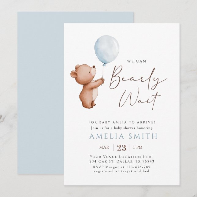 Vi kan bolla Nalle Ballon Baby Shower Inbjudningar (Fram/baksida)