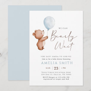 Vi kan bolla Nalle Ballon Baby Shower Inbjudningar