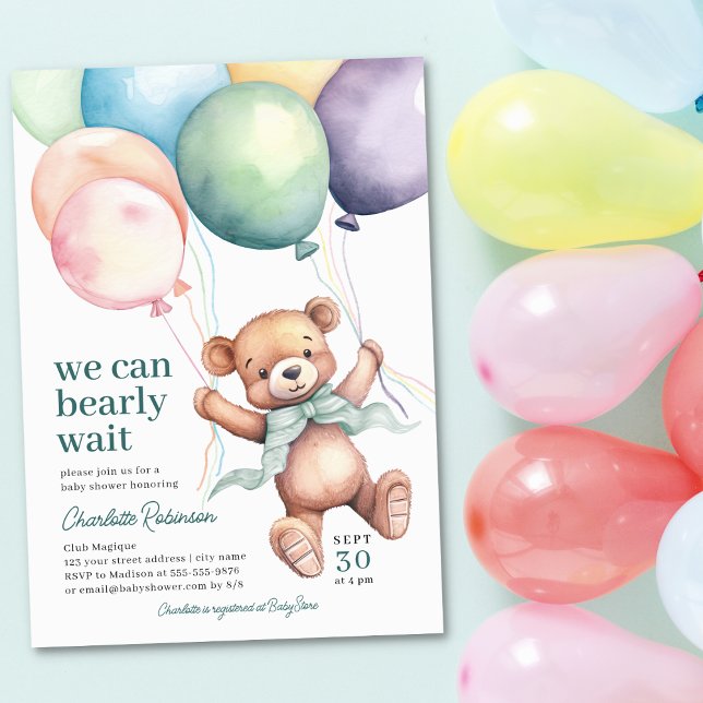 Vi kan bolla Nalle Ballon Baby Shower Inbjudningar (Skapare uppladdad)
