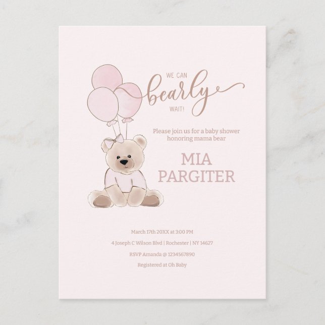 Vi kan bolla Rosa Budget Baby Shower för Nalle Vykort (Framsida)