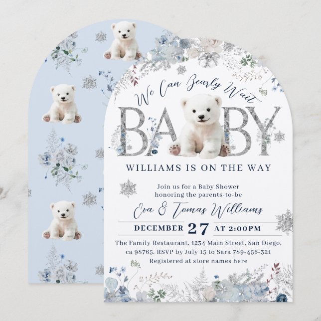 Vi kan bolla vänta Winter Bear Pojke Shower Inbjudningar (Fram/baksida)