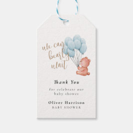 Vi kan bota den blå babyskaren med blå ballong presentetikett