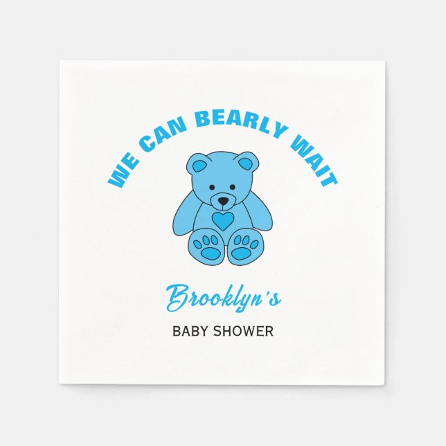 Vi kan bota den blå Nallen Baby Shower Blue Pappersservett (Framsidan)