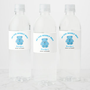 Vi kan bota den blå Nallen Baby Shower Blue Vattenflaskor Etikett