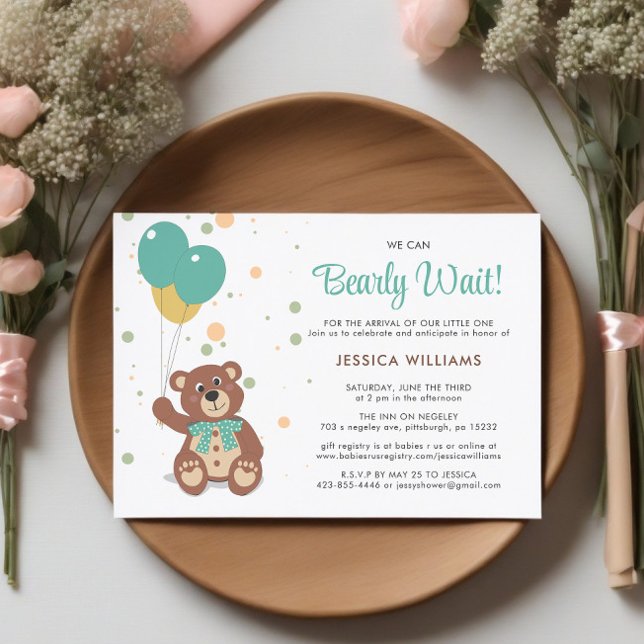 Vi kan bota könsuppehåll för spädbarn. inbjudningar (Baby Shower on Table)