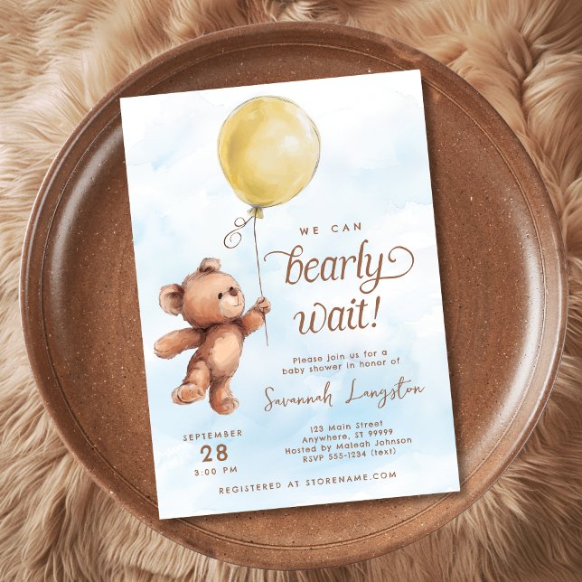 Vi kan bota Nallen Baby Shower för Gult Inbjudningar (Shown on a 5x7" invitation)