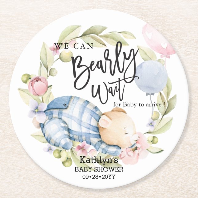 Vi kan bota Nallen Baby Shower Underlägg Papper Rund (Framsidan)