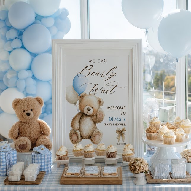 Vi kan bota Nallen Baby Shower Välkommen Poster (We Can Bearly Wait Teddy Bear Baby Shower Welcome Poster)