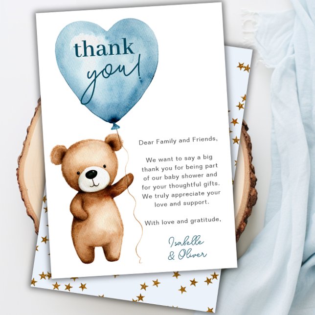 Vi kan bota pojkens babyvisa tack för ditt kort (We Can Bearly Wait Boy Baby Shower Thank You Card)
