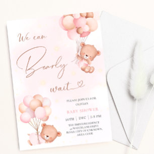 Vi kan bota Rosa Ballons babyskare Inbjudningar