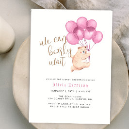 Vi kan bota Rosa Balloon Baby Shower Inbjudningar
