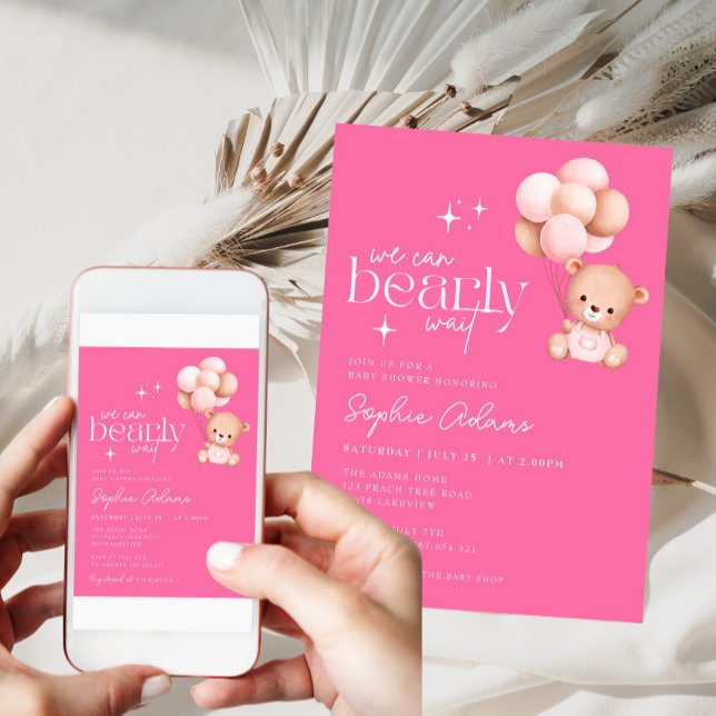 Vi kan bota Shock rosa Baby Shower för Nalle Inbjudningar (Skapare uppladdad)