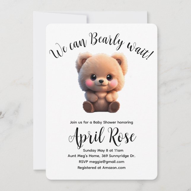 Vi kan bota söt nalle Baby Shower Inbjudningar (Framsida)