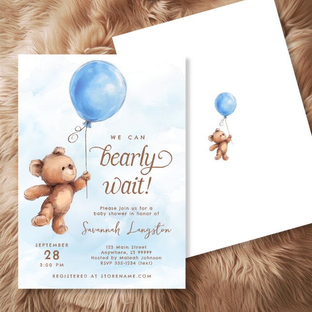 Vi kan bota vänta-babysknappen inbjudningar (Shown on a 5" x 7" invitation | Front + Back)