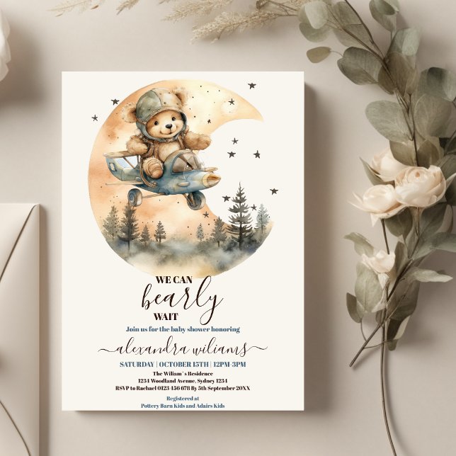Vi kan bota vänta Bear Flygplan Baby Shower Inbjudningar (Skapare uppladdad)