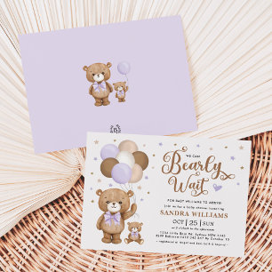 Vi kan bota vänta Lila Nalle Baby Shower Inbjudningar