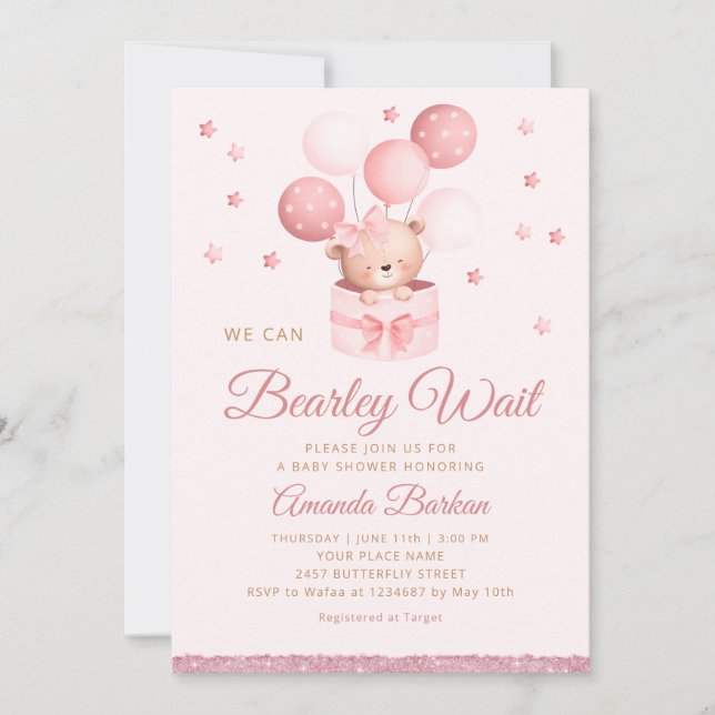 Vi kan bota vänta Nalle Baby Shower Inbjudningar (Framsida)