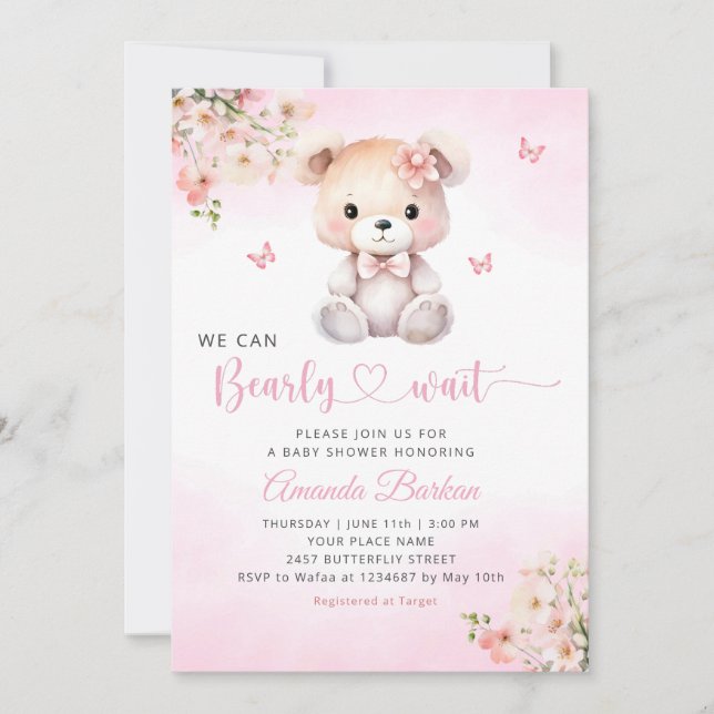 Vi kan bota vänta Nalle Baby Shower Inbjudningar (Framsida)