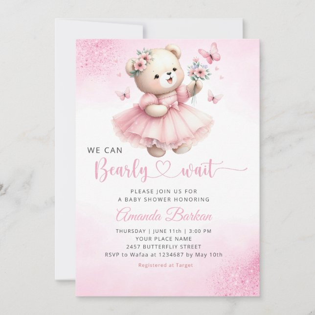 Vi kan bota vänta Nalle Baby Shower Inbjudningar (Framsida)