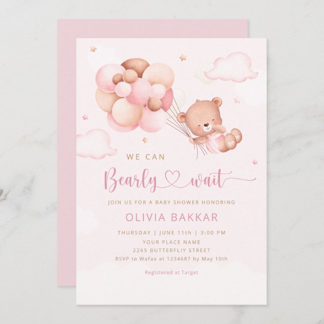 Vi kan bota vänta Nalle Baby Shower Inbjudningar (Fram/baksida)