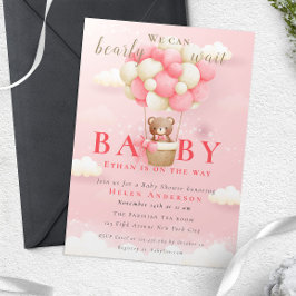 Vi kan bota vänta Nalle Baby Shower Rosa Inbjudningar