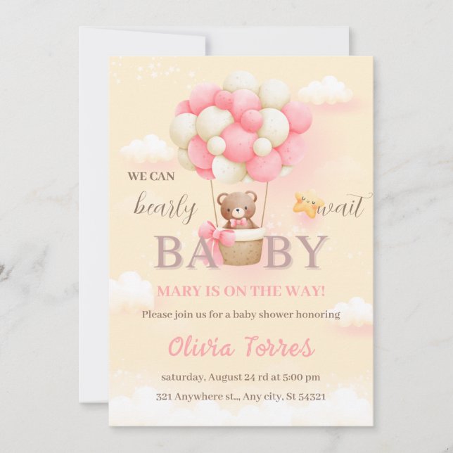 Vi kan bota vänta Nalle Baby Shower Rosa Inbjudningar (Framsida)